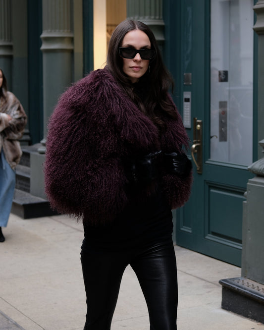Cropped Dark Plum Coat